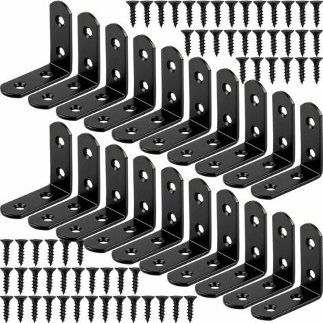 20 Stück schwarze rechtwinklige Montagehalterung, L-förmige Halterung, Eckstrebe, 90-Grad-Edelstahl-Metallhalterung, 40 x 40 mm