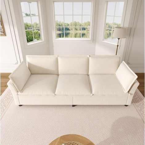 Sofa 220x81x87 cm in Beige aus Chenille mit 2 Armlehnenkissen, Metallrahmen und komfortabler Federpolsterung (1/5)