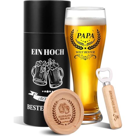 Coffret Cadeau Bière pour Papa - Verre à Bière avec Sous-verre et Décapsuleur - Idée Cadeau Originale Fête des Pères et Anniversaire (1/5)