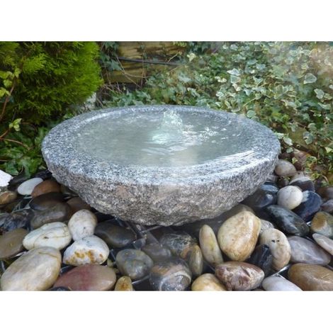 Babbling Bowl Grey Granite Water Feature with Pump, Light, Reservoir and Grid - 60cm Dia 15cm High