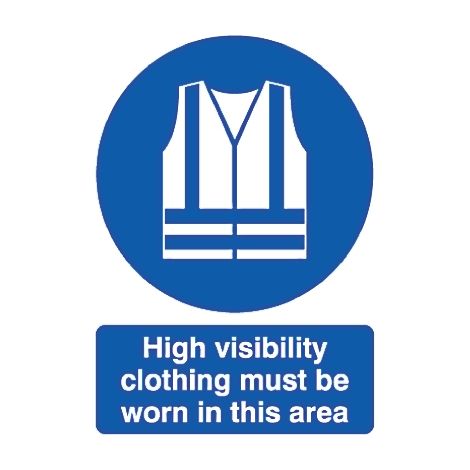Panneau obligation, avec pictogramme : Gilet de sécurité haute visibilité obligatoire "High Visibility Clothing Must Be ( Prix pour 1 )