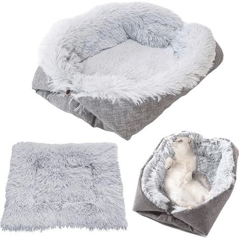 Cama para gatos，Cama de invierno para gatos，Cama para mascotas 2 en 1，Gris (1/5)
