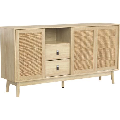 ELVMI Credenza con 3 Ante Scorrevoli e 2 Cassetti per Soggiorno in MDF 155 × 38 × 80 cm Colore Legno (1/4)