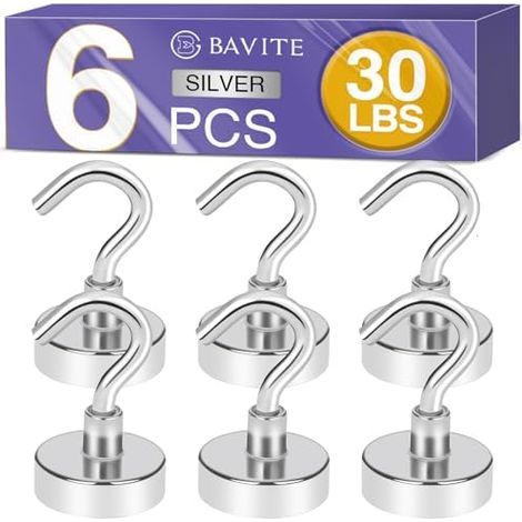 Set of 6 magnetic hooks, 11.3 kg, for cruising, grilling, towel hanging, indoor use, kitchen, workplace, office, and garage. Silver. - 6p 6P