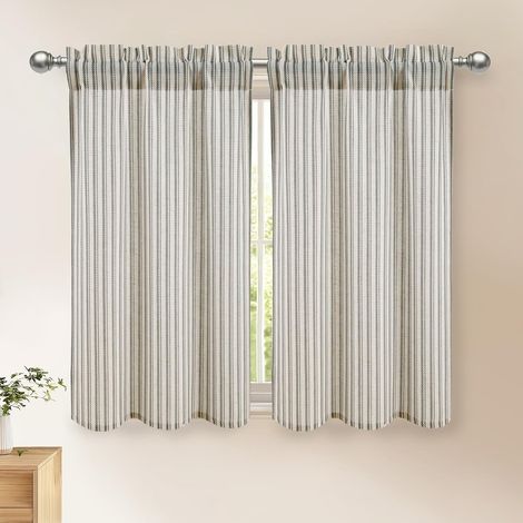 Rideaux de Cuisine à Rayures Gris en Aspect Lin Courts - Rideaux pour Salon Moderne - H120xL60cm - Rideaux de Fenêtre Semi-Transparents - Pour Cuisine, Chambre d‘Enfant, Bistro, Roulotte, Rideau (1/5)