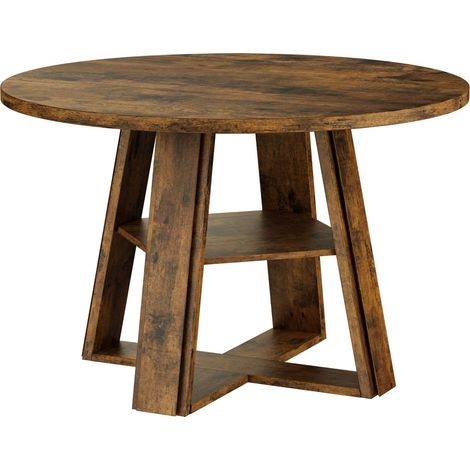 BALOVEBY - Table Ronde 110cm, 4-6 Pers. Pied Central Renforcé, Étagère Rangement, Table de Salon, Anti-Éclaboussures, Stable, Couleur Rétro (1/5)