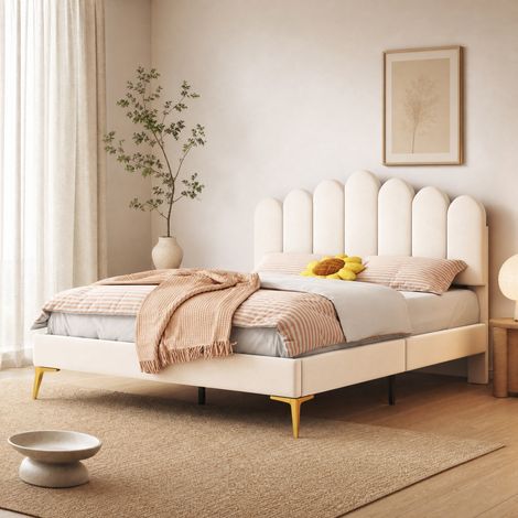 Letto matrimoniale 140x200 cm beige con testiera regolabile FloraGrace (1/5)
