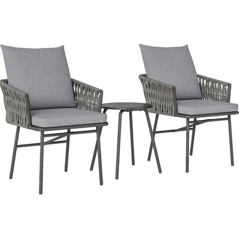 Ensemble Bistro 3 pièces en rotin synthétique avec 2 fauteuils et table ronde en métal, gris pour terrasse et jardin (1/5)