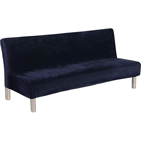 Bardusch-Housses de Canapé Clic Clac sans Bras 3 Places Housse de Clic Clac 2 Places Velours Housse de canapé-lit Extensible Bleu Marine XL (1/5)