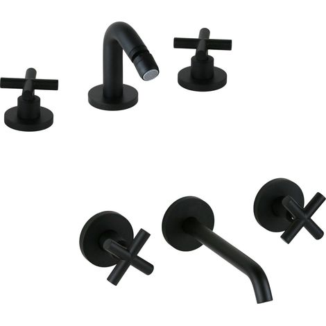 Juego de grifería de 3 orificios con lavabo de pared en negro mate Gattoni Taolos KITTAOLOS3 (1/3)