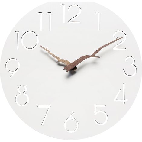 Horloge murale 30 cm (12 pouces), silencieuse, sans tic-tac, en bois, à piles, blanche, moderne, simple, minimaliste, décorative pour chambre, salon, bureau, hôtel, design ajouré 3D, ultra silencieuse (1/5)