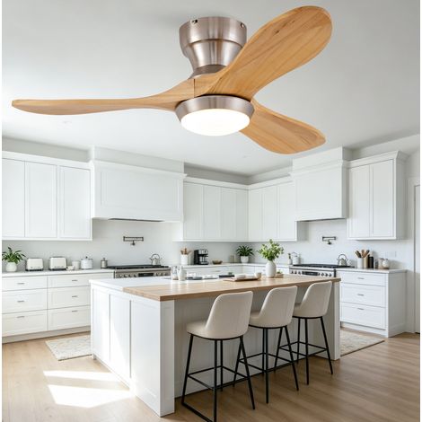 Ventilador de techo empotrable Ø90 cm en madera de nogal natural, mando a distancia, 6 velocidades (1/5)