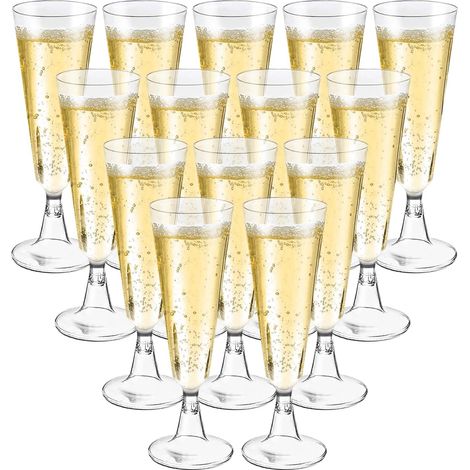 50 Pièces Flûtes à Champagne Transparent 160ml,Verres à Champagne Plastique Élégantes Reutilisables, Gobelet Verre à Bière Vin Cocktail pour Fêtes, Mariages, Noël (1/5)