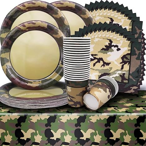 Ensemble de vaisselle de fête Motif camouflage Thème d'anniversaire de l'armée Décoration de table Camping Vaisselle de plein air (1/5)