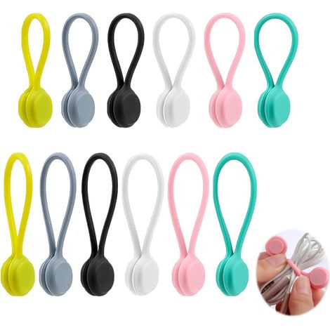 12 Pièces Attaches de Câble Magnétiques, 6 Couleurs Organisateur Silicone Range de Câble, Réutilisables Gestionnaire de Câbles USB Enrouleurs Magnetique pour Câbles Casque USB Charge Bureau Maison (1/5)