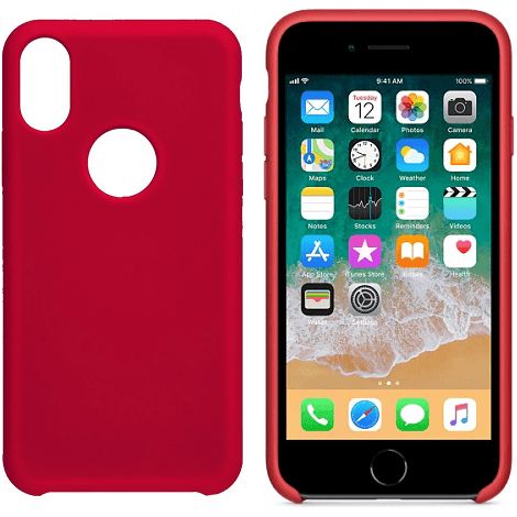 Funda silicona iphone X/XS agujero logo textura suave  Rojo