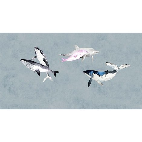 Papier peint panoramique bleu gris pour chambre enfant Tapisserie panoramique animaux marins Papier peint panoramique à motif dauphin (1/2)
