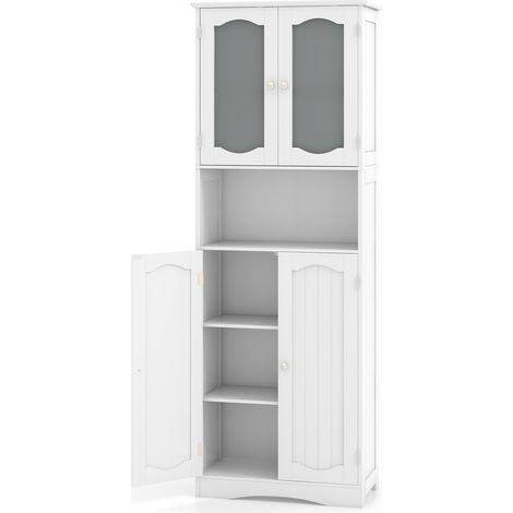 Armoire de rangement blanche en MDF avec portes vitrées dépolies et étagères réglables pour salle de bain, cuisine et salon (1/5)