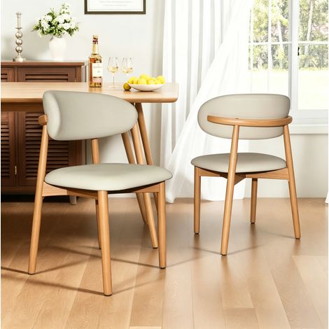 Lot de 2 chaises de salle à manger en chêne, dossier ergonomique, pieds antidérapants, blanc et nturel (1/5)