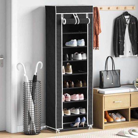 vidaXL Zapatero de tela con cubierta negro 57x29x162 cm (1/5)