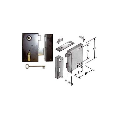 SERRATURA DA APPLICARE PER CANTINE 185- - entrata mm.55 lunghezza mm.80 DX - 2 pezzi BONAITI