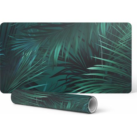 Alfombrilla protectora para escritorio, teclado y rat贸n con dise帽o de hojas tropicales, 120x60 cm.