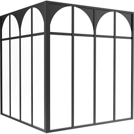 Verrière d'angle d'atelier art déco en aluminium thermolaqué - L120 x L120 x H130 - Noir - ARCADEA