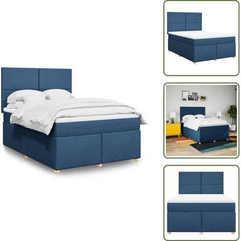 The Living Store Giroletto a Molle con Materasso Blu 160x200 cm in Tessuto - Materasso a molle insacchettate