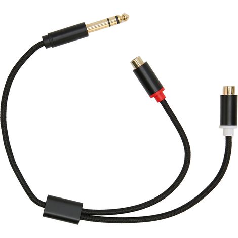 Câble adaptateur répartiteur stéréo en Y, 6,35 mm vers double RCA mâle/femelle, silencieux, plaqué or, 35 cm (13,8 pouces). (1/4)