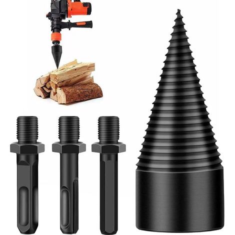 Foret fendeur de bois 32 mm, avec rotation à 360° cône de vis fendeuse de bois,foret conique,avec 3 poignées de perçage (carré/hexagonal/rond), Pour fendre le bois et abattre les arbres (1/5)
