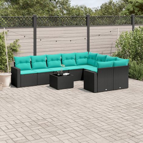 vidaXL Salon de jardin 10 pcs avec coussins noir résine tressée (1/5)