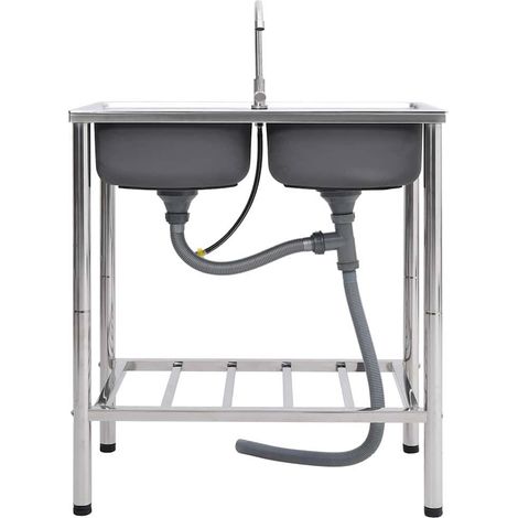 Maison Exclusive - Lavello da Campeggio Vasca Doppia con Rubinetto in Acciaio Inox (1/5)