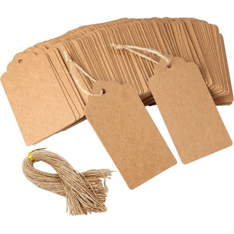 Confezione da 100 etichette in carta kraft - etichette da appendere con spago di iuta naturale per regali, matrimoni, San Valentino Oi-FRIS (1/3)