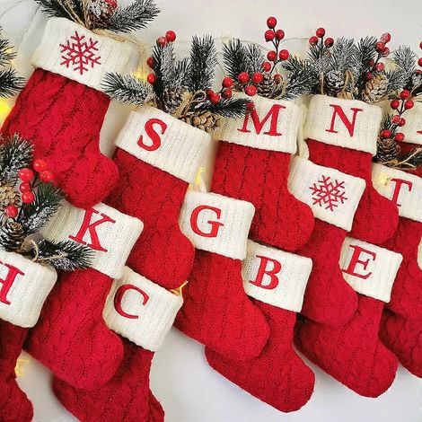 Chaussettes de Noël neuves grandes chaussettes en laine tricotée, Père Noël, sac cadeau de bonbons, décoration, pendentif sapin de Noël (1/5)