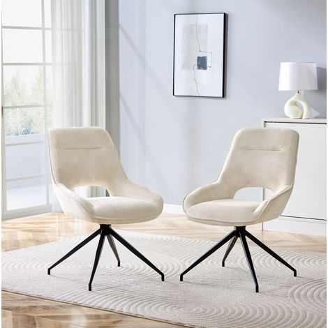 Sedie da pranzo girevoli a 360° in tessuto beige e metallo nero, set da 2 HAVRYA (1/5)