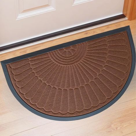 1 Paillasson demi-cercle, tissu polyester et caoutchouc, fond antidérapant 5 mm, intérieur extérieur, marron, 45 x 75 cm