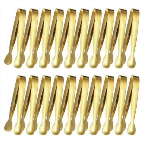 Set mit 20 kleinen, vergoldeten Servierzangen aus Edelstahl, Mini-Vorspeisenzangen aus Metall, vielseitige Buffetzangen für die Küche (1/5)