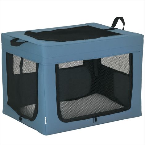 Caisse de transport pour animaux pliable avec poignées et Bleu (1/5)