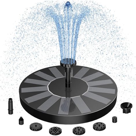 Fontaine solaire d'extérieur avec 6 effets - Fontaine solaire pour l'extérieur avec 4 tubes de support - Pompe flottante pour abreuvoir à oiseaux, aquarium, jardin, fontaine, étang