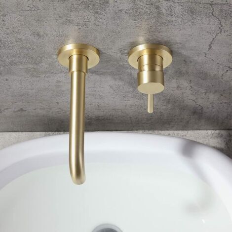 Robinet mitigeur de lavabo AIERQ, robinet mitigeur mural en laiton massif avec bec rotatif en laiton brossé. (1/3)