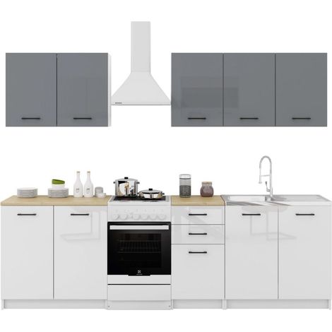 Dusine – Cuisine complète 6 éléments – Longueur 2m – Finition laquée gris et blanc – Matériaux mélaminé et MDF certifié FSC (1/3)