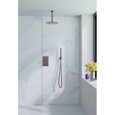 FugaFlow Eccelente Acces Ensemble de douche de tête encastré - thermostatique - bras de plafond - douche de tête 25cm - douchette à main sur barre -