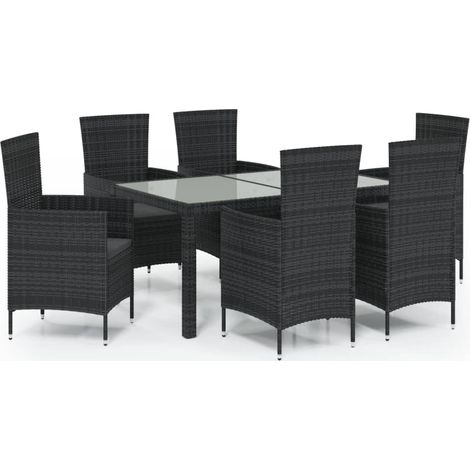 Maison Exclusive - Set da Pranzo da Giardino 7 pz con Cuscini in Polyrattan Nero (1/5)