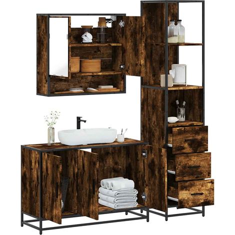 Set de muebles baño 3 pzas madera contrachapada roble ahumado