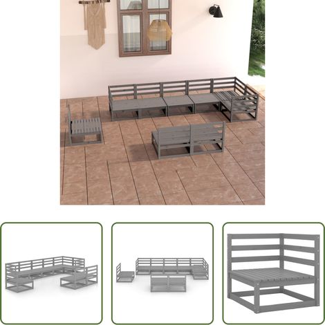 Gartenmöbel - 9-tlg. Garten-Lounge-Set Grau Kiefer Massivholz (1/5)
