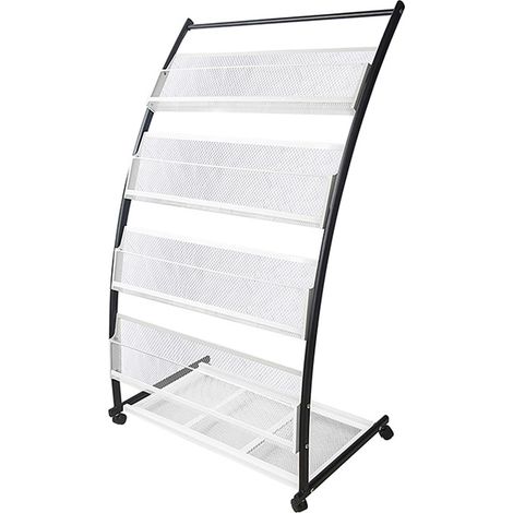 Support de Sol à Revues, Porte-revues avec 4 Roues + 4 Étagères, Présentoir sur Pied à Littérature Livres Journaux Brochures Magazines Revues, en Acier Inoxydable, 60x40x113CM TKD8692 (1/5)