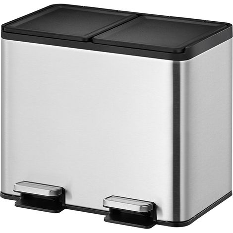 EKO - Poubelle à pédale tri sélectif Essential splitted 15+15 litres - Stainless steel   - inox mat