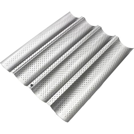 Moule à baguettes, accessoires de cuisson, plaque de cuisson avec revêtement anti-adhésif pour 4 baguettes, plaque de cuisson pour pain (38 x 32,5 x 2,5 cm, argenté) (1/5)