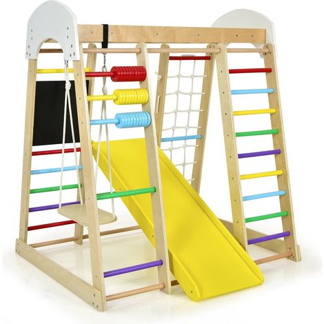 Aire de jeux intérieure, gymnase d'escalade en bois 8 en 1 pour enfants - multicolore (1/5)