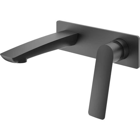 Mitigeur lavabo mural avec bonde de vidage (bouchon) noir mat (1/2)